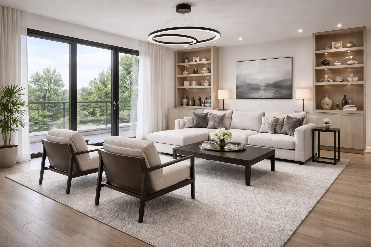 Heller Wohnraum mit aufgeräumter Immobilienpräsentation